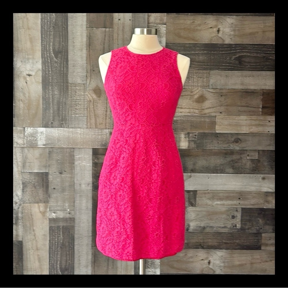J.Crew hot pink lace sheath dress size 4 Barbiecore feminine cocktail party